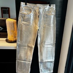 Zara Shimmering Silver High Rise Jeans